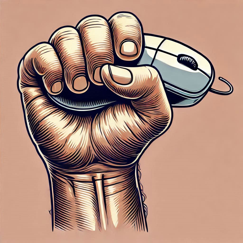 A solidarity fist holding a mouse